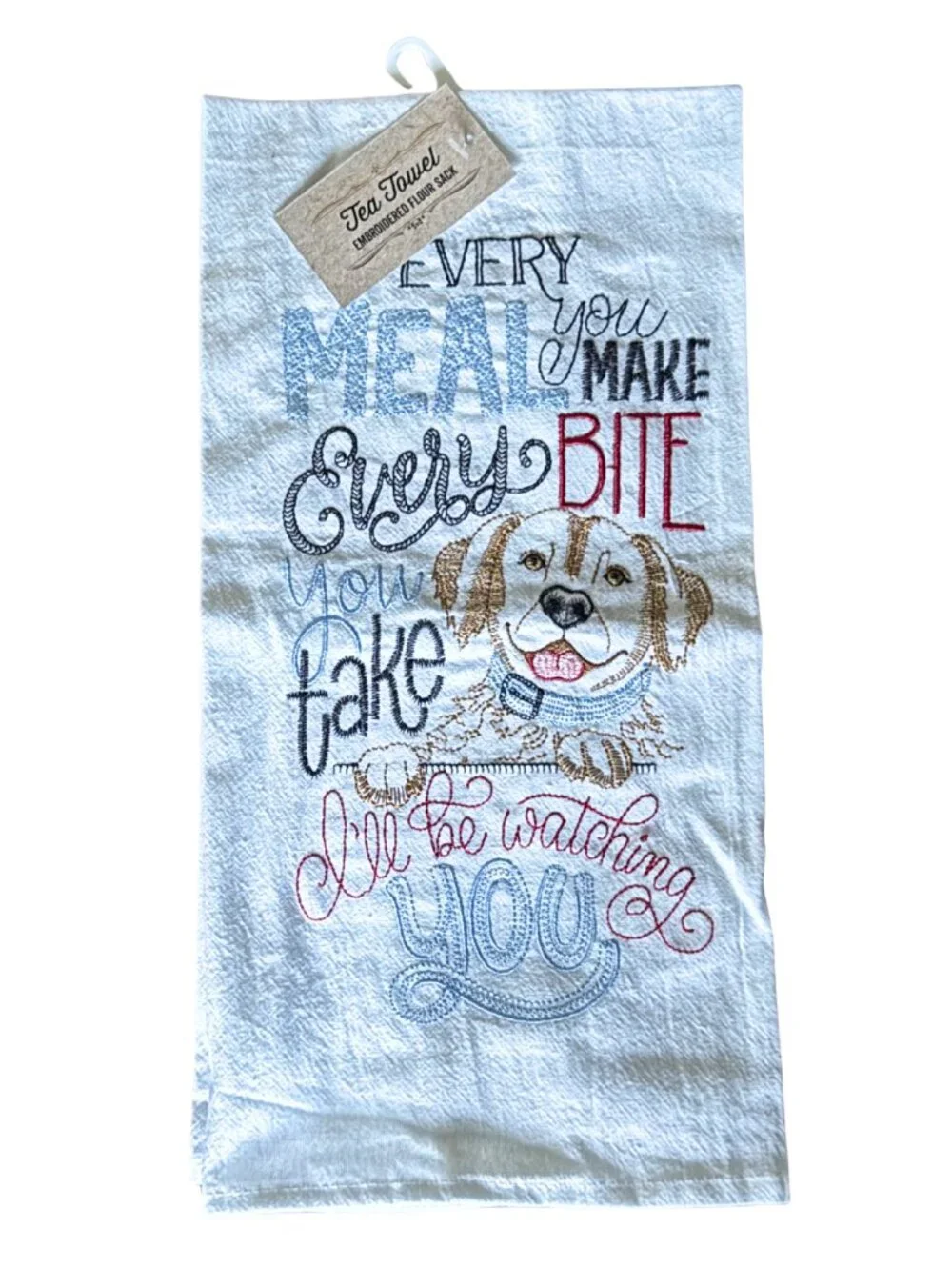 Cracker Barrel Exclusive Embroidered Dog Flour Sack Tea Towel NWT